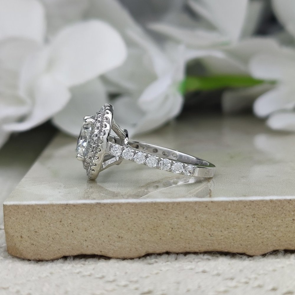 2Ct Moissanite Double Halo Ring 925 Sterling Silver - Picture 3 of 5